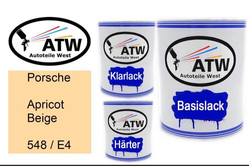 Porsche, Apricot Beige, 548 / E4: 1L Lackdose + 1L Klarlack + 500ml Härter - Set, von ATW Autoteile West.